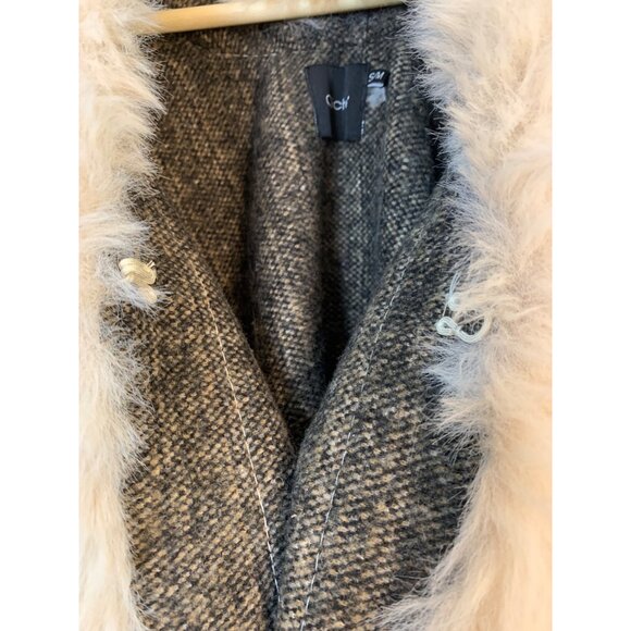 Womens Cliche Plaid Faux Fur Trim Blanket Poncho Tweed S/M RR10731 EUC - Picture 3 of 12